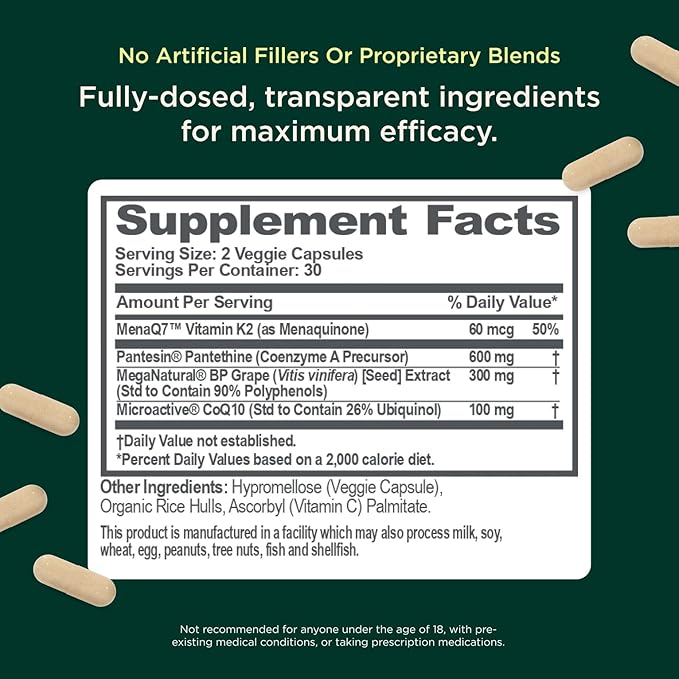 Supplement facts label with transparent ingredients on a green background