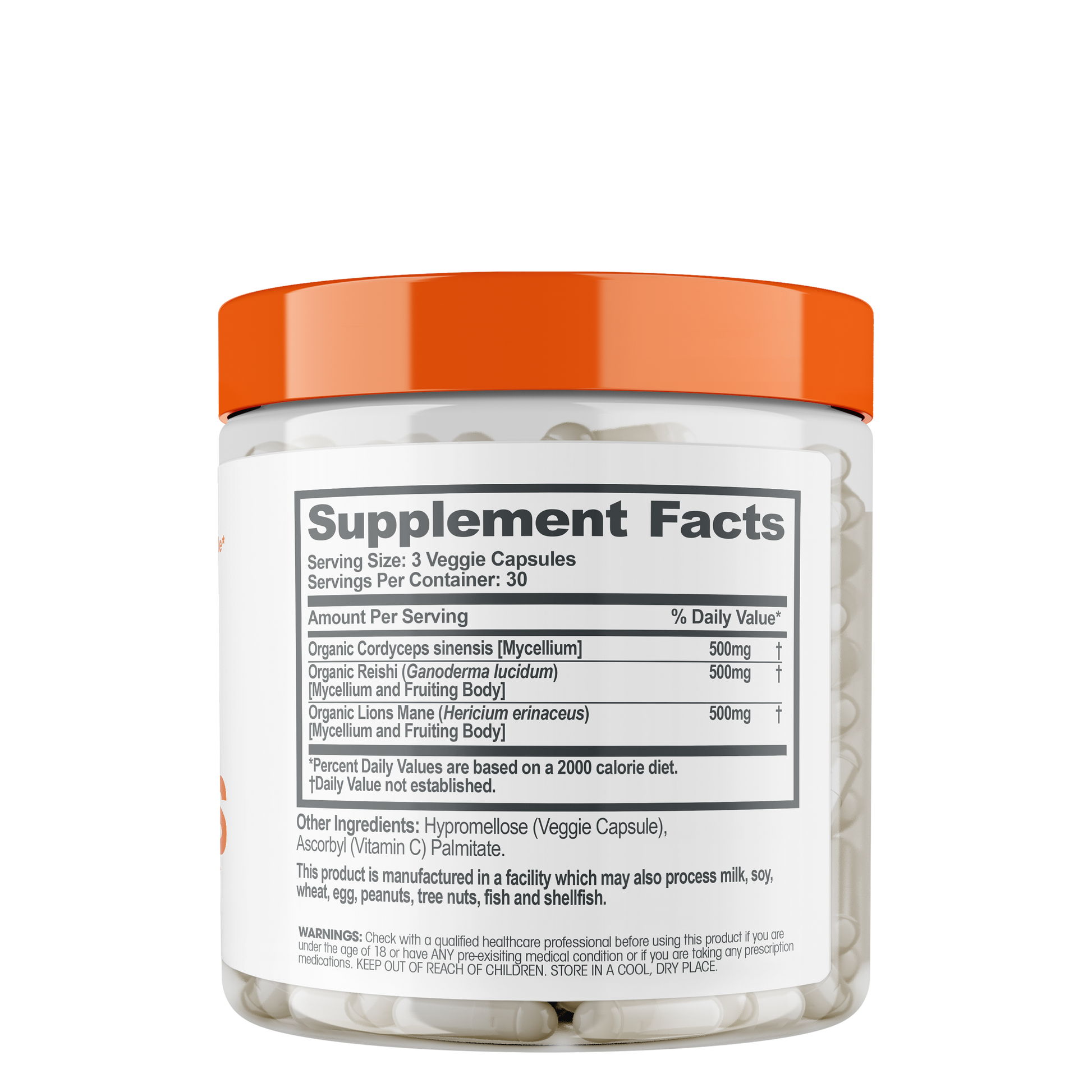 Back of bottle of Genius Mushroom Capsules