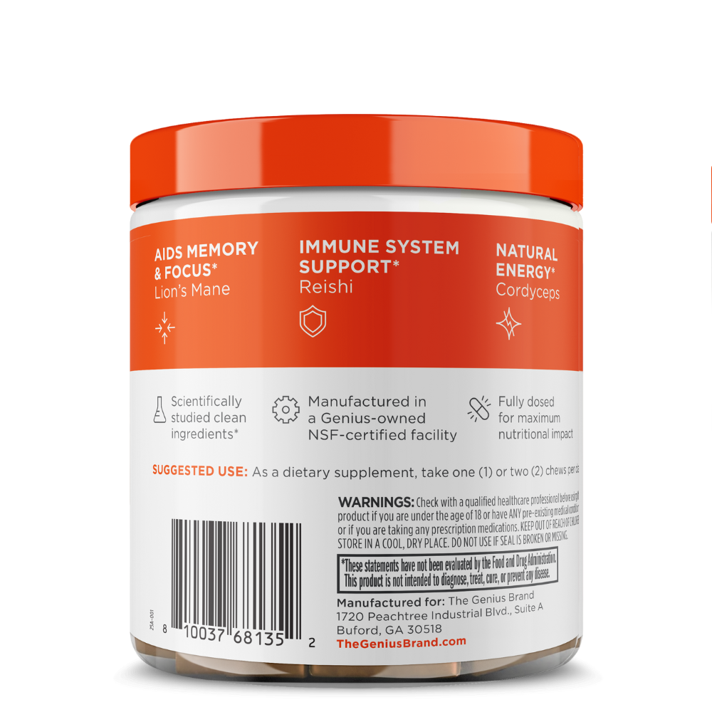 Genius Mushroom Soft Chews Bottle Back