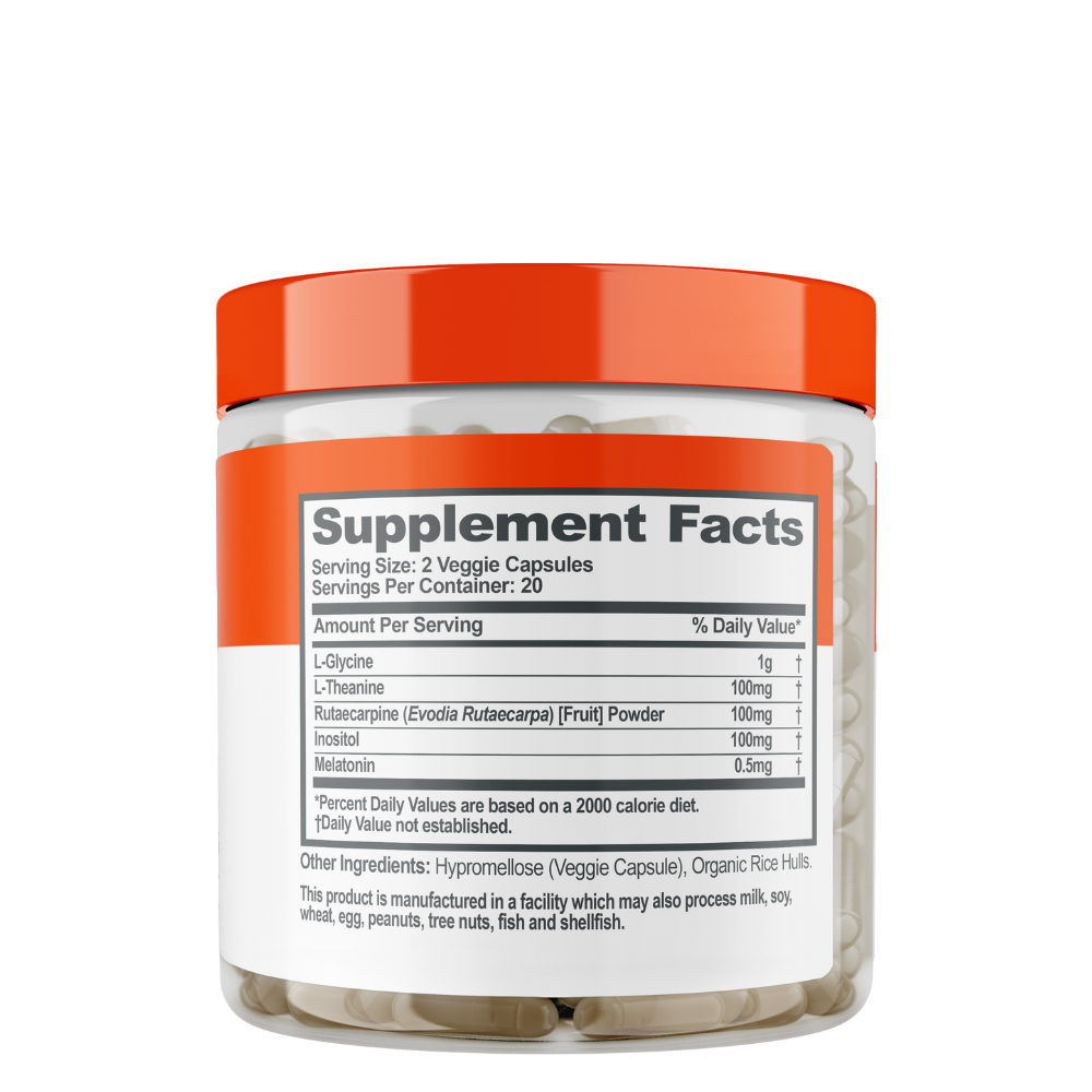 Supplement container with detailed label on a white background