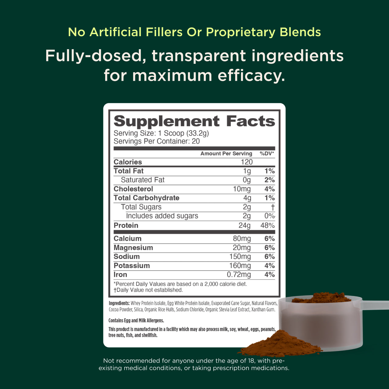 Supplement facts label with nutritional information on a green background