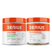Two containers of 'The Genius Brand' supplements on a white background